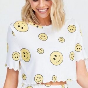 Altar'd State Yellow Smiley Face White Pajamas